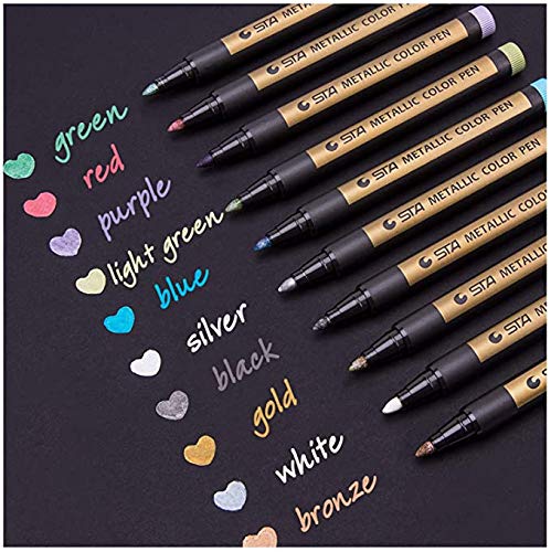Metallic Marker Pens, Funnasting Set of 10 Assorted Colours Painting Pens Art Marker for Card Making, Scrapbooking, DIY Photo Album, Plastic, Glass, Metal, Wood, Stone, Clothes and Pottery