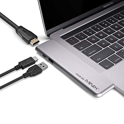 MINIX NEO SD4 USB-C Multiport 480 GB SSD Hub de almacenamiento para Apple MacBook Air/Pro | HDMI 4K a 60Hz | Thunderbolt 3 | USB 3.0, vendido por MINIX Technology Limited.(gris espacio)