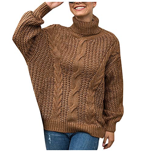 Moda Mujer sólido suéter de Manga Larga suéter de Cuello Alto suéter(Gris-308,L)