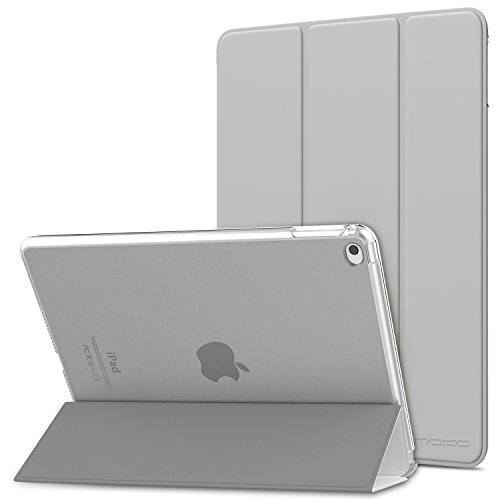 MoKo Funda para iPad Air 2 - Ultra Slim Función de Soporte Protectora Plegable Smart Cover Trasera Transparente Durable para Apple iPad Air 2 9.7 Pulgadas, Plata (Auto Sueño/Estela)