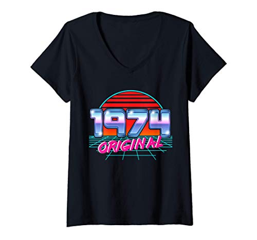 Mujer Original 1974 Retro 47 cumpleaños Vaporwave estilo vintage Camiseta Cuello V