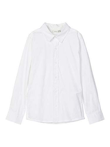 NAME IT NKMFRED LS Slim Shirt Noos Camisa, Blanco Brillante, 122/128 cm para Niños