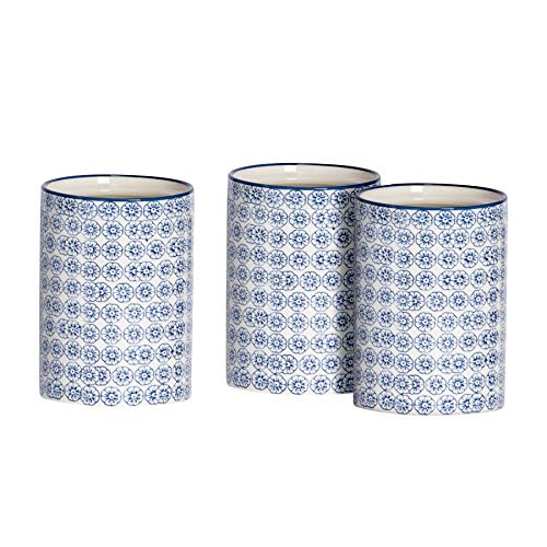 Nicola Spring Juego de Botes de Porcelana para té/café/azúcar - Estampado Floral Azul - Pack de 3