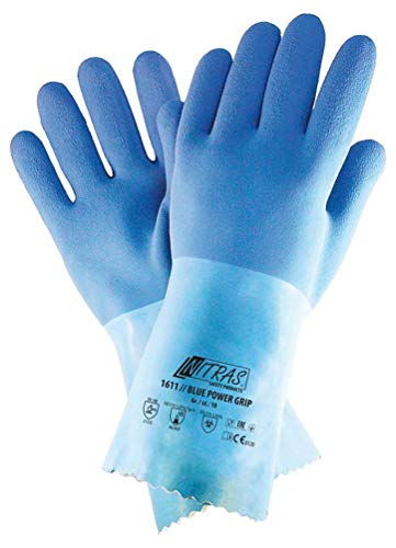 NITRAS 1611 Blue Power Grip - Guantes de Nitrilo Resistentes a Productos Químicos, Tamaño 10 - XL
