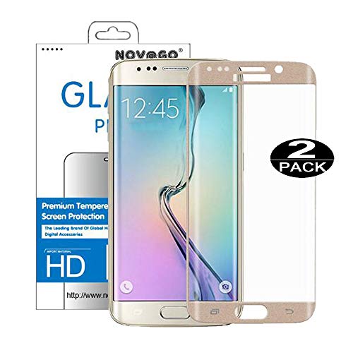 NOVAGO - Juego de 2 Protectores de Pantalla de Cristal Templado Curvado (Redondeados en el Borde) para Samsung Galaxy S6 Edge (Ultrafino, 0,2 mm), Color Dorado