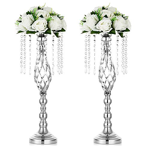 Nuptio 2 Piezas Centros de Mesa Plata para Bodas Soporte de Flores, 55cm Altura Jarrones de Flores Plomo para Bodas, Arreglos Flores Artificiales de Cristal para Bodas Fiestas Cumpleaños Eventos Nuptio 2 Piezas Centros de Mesa Plata para Bodas Soporte de Flores, 55cm Altura Jarrones de Flores Plomo para Bodas, Arreglos Flores Artificiales de Cristal para Bodas Fiestas Cumpleaños Eventos