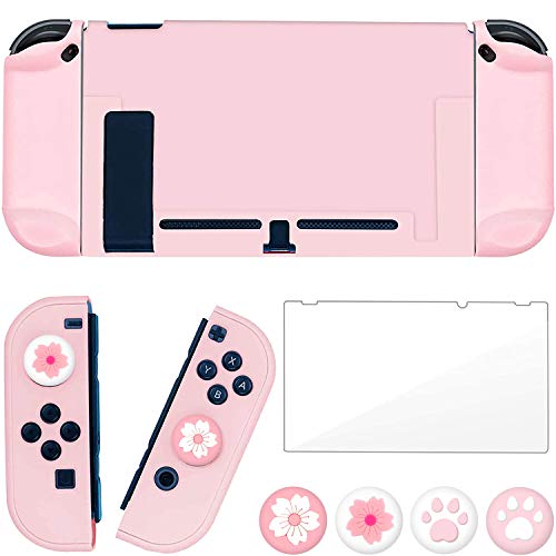 OLDZHU Funda protectora Compatible con Nintendo Switch,Funda rosada delgada y acoplable para Consola NS y controladores Joy-Con,Con Protector de pantalla de cristal,4Tapas de agarre para el pulgar OLDZHU Funda protectora Compatible con Nintendo Switch,Funda rosada delgada y acoplable para Consola NS y controladores Joy-Con,Con Protector de pantalla de cristal,4Tapas de agarre para el pulgar
