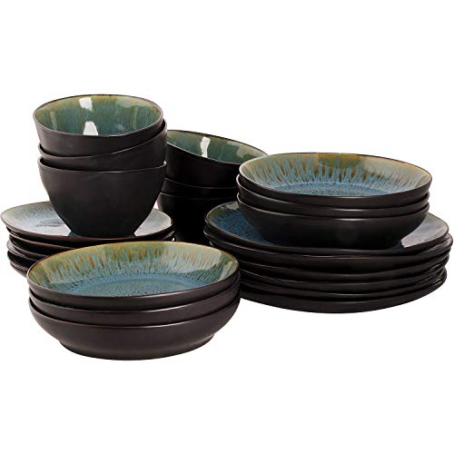 Palmer Lotus - Servicio de mesa (24 piezas, cerámica) 6 Pers turquesa marrón oscuro