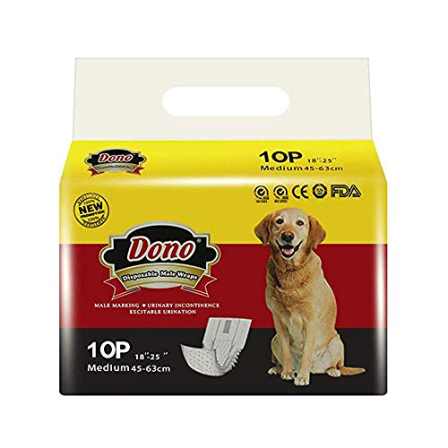 Pañales para perros desechables DONO Paños para perros machos Pañales para mascotas suaves absorbentes Super, incluidos cuatro tamaños, pañales con indicador de humedad (M 10count (18"-25"))