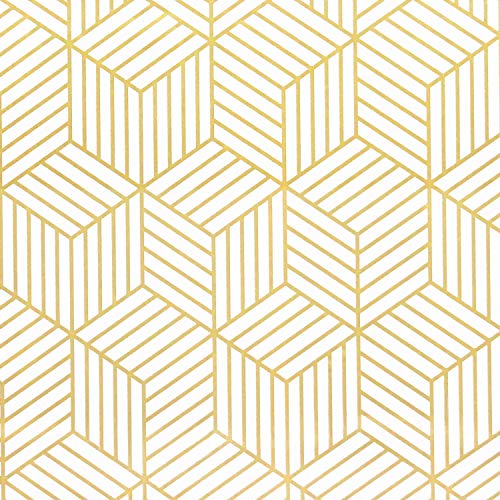 Papel pintado autoadhesivo de rayas geométricas del hexágono dorado, para muebles, decoración de pared, color dorado, blanco, 45 x 500 cm