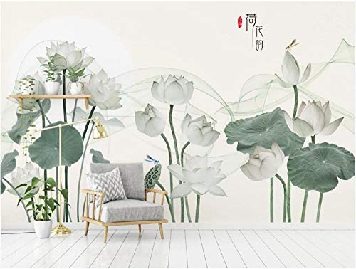 Papel pintado autoadhesivo pegatinas personalizadas mural pared mueble tv Elegante línea Zen flor de loto pared de fondo