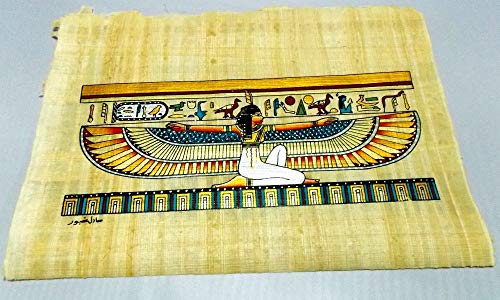 Papiro egipcio Isis M1-15 hecho y pintado a mano de Egipto, medida 35cm X 25cm; Con certificado de autenticidad ; Papiro artesanal de Egipto