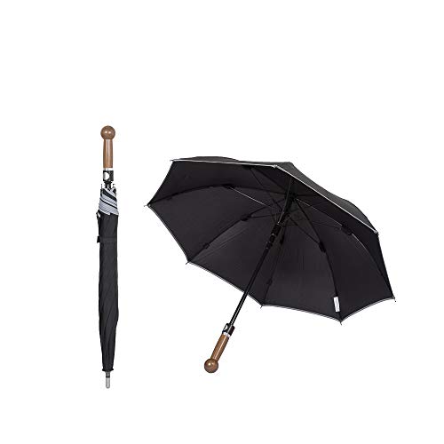 Paraguas de seguridad de seguridad, extremadamente estable, resistente al viento y a las tormentas, mango de madera de nogal, autodefensa, autodefensa con 78 cm de longitud, muy manejable y eficaz