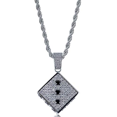 Personalidad de los hombres Cubo Dice Drop Colgante de dos tonos en blanco y negro Zircon Hip Hop Jewelry Necklace 60cm-Silver-One size Personalidad de los hombres Cubo Dice Drop Colgante de dos tonos en blanco y negro Zircon Hip Hop Jewelry Necklace 60cm-Silver-One size