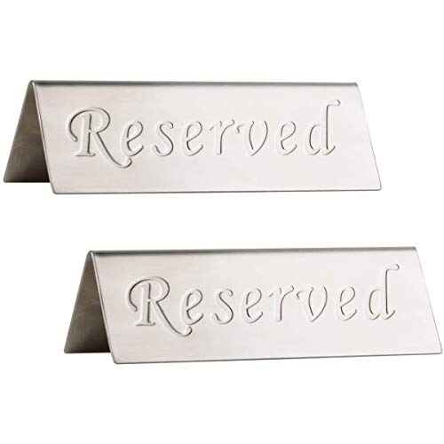 POFET 2 letreros reservados – acero inoxidable cepillado – Placa de cumplimiento de la mesa – doble cara – 12 x 4 cm plata