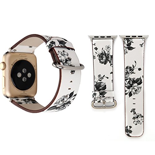 PTTCC AYSMG For Apple Watch Series 3 & 2 & 1 38mm Moda Pastoralismo Estilo Pequeño patrón Floral Mujeres Reloj Banda de Pulsera de Cuero (Color : Color6)