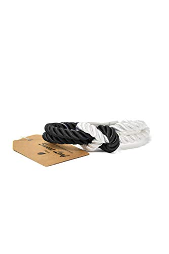 Pulsera en Negro y Blanco para Hombre - Hecho a Mano - Algodón de Calidad y Seda Genuina - Cierre de Acero Inoxidable Pulido Plateado - Clásico, Elegante y Moderno - (Ideal para una joyería de regalo)