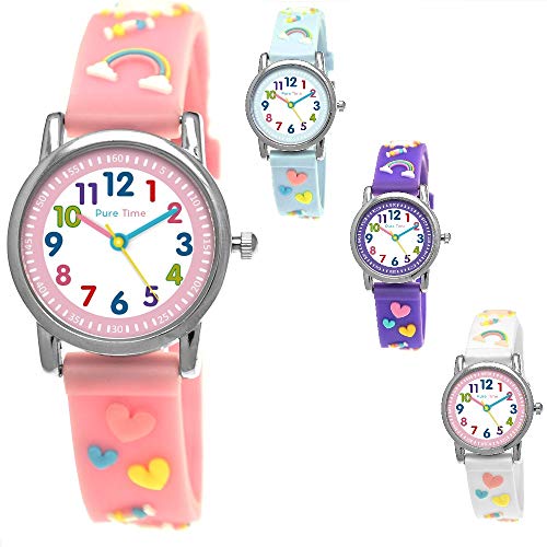 Pure Time® - Reloj de pulsera para niños y niñas, diseño de unicornio, correa de silicona, color blanco, rosa, lila, turquesa, amarillo