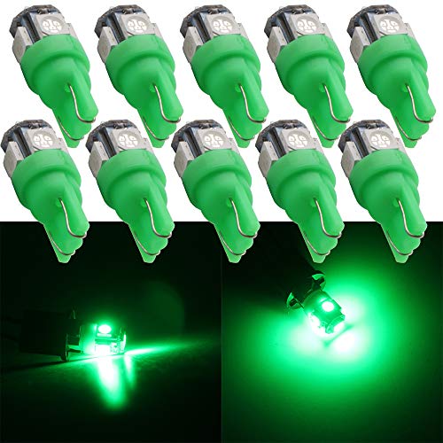 Qasim 10x LED T10 W5W 194 Bombillas Verde 5050 5SMD 168 para Automóvil Luz Interior Salpicadero del RV Luz de la Placa Techo Luces Lateral DC 12V