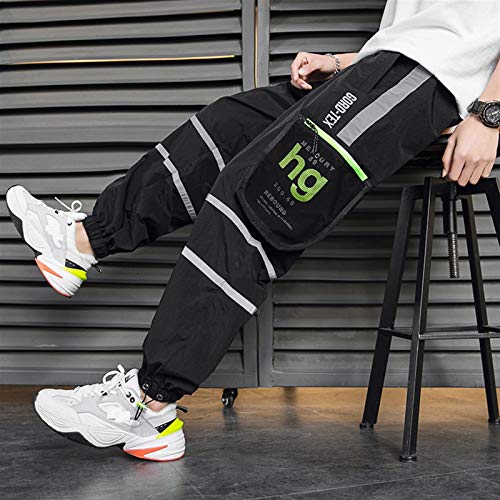 QNONAQ Pantalones Casuales Pantalones de Hip Hop Reflectante Masculina Streetwear Jogger Monos Pantalones Multi-Bolsillo Primavera Nuevo Diseño Hombres Pantalones (Color : T5, Size : Large)