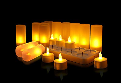 QSPORTPEAK Velas eléctricas y LED sin Llama 12 Velas Recargables Luces Decorativas para Fiesta, Día de San Valentín, Halloween, Navidad, Cumpleaños [Clase de eficiencia energética A+](Amarillo)