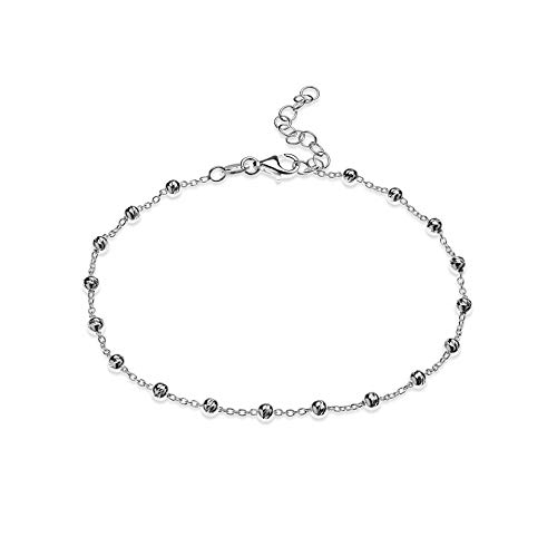 Quadri - Pulsera con Esferas Diamantadas de Plata 925 para Mujer/Joven - largo 16.5 cm con extensión hasta 19 cm - ancho 3 mm - Certificado Made in Italy