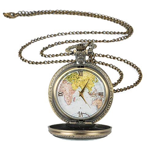 QULONG Reloj de Bolsillo Reloj de Bolsillo con Colgante de Collar de Mapa de Cadena Antiguo Retro QULONG Reloj de Bolsillo Reloj de Bolsillo con Colgante de Collar de Mapa de Cadena Antiguo Retro