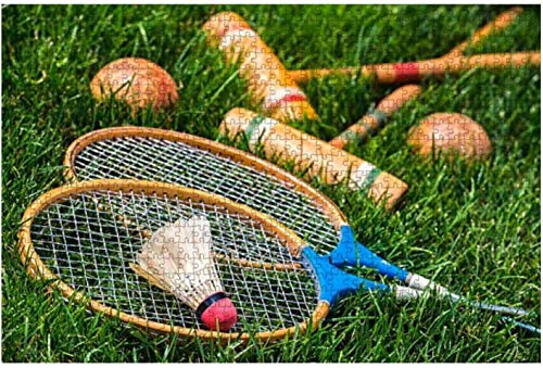 Raquetas de bádminton y mazos de croquet vintage, rompecabezas de piezas grandes para adultos, niños, entretenimiento creativo, rompecabezas de madera, decoración del hogar, 1000 piezas 75 * 50 cm