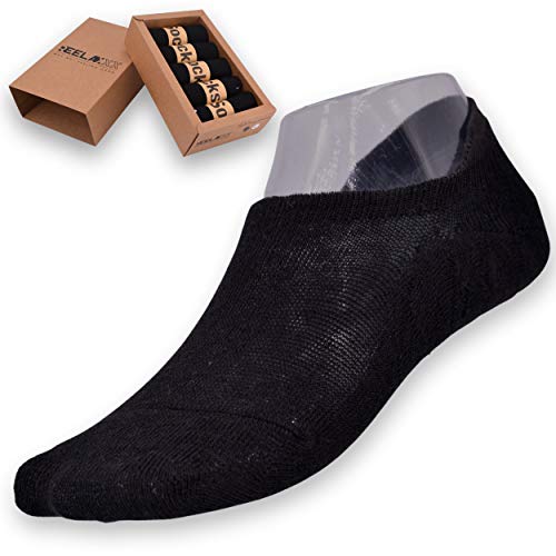 REELAXXX Calcetines Cortos Zapatillas de deporte lino unisex para hombres y mujeres, juego de 5 pares en la caja, deportivos clásicos, elastano, antitranspiración, lujosos 100% calidad (Negro, 39-42)