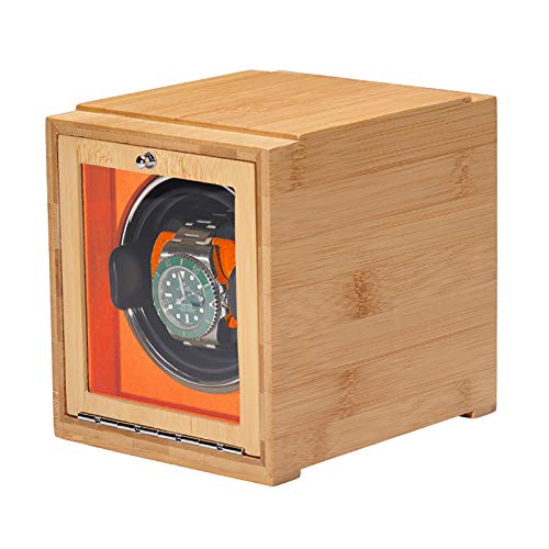 Reloj Winders - Bamboo Watch Shaker Single Watch Winder Watch Mecánica Reloj de bobinado automático Caja de almacenamiento de relojes de doble potencia con puerta Batería disponible ( Color : Orange )