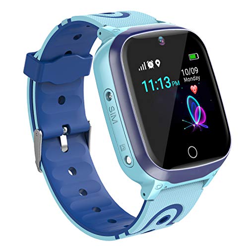 Relojes para Ninos GPS Tracker Inteligente- Smartwatch Niños GPS LBS Localizador SOS Voz Chat Cámara Pantalla Táctil HD Niño Niña Reloj GPS Niño de 4-12 Años Compatible con iOS/Android (Azul)