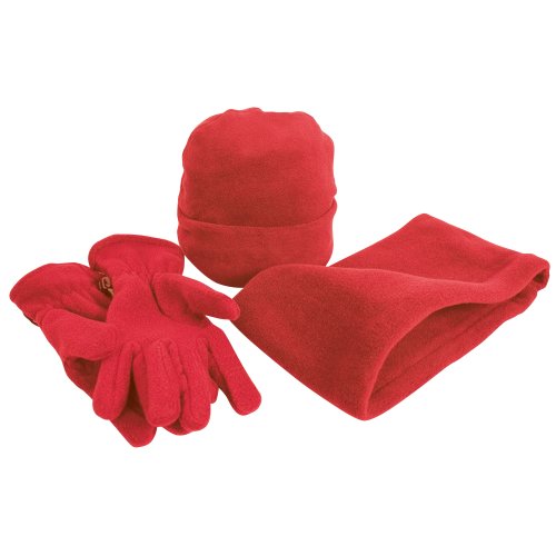 Result - Conjunto de Gorro, Braga y guantes de invierno de tejido de forro polar anti-bolas Modelo Active Unisex (Pequeña (S)) (Rojo)