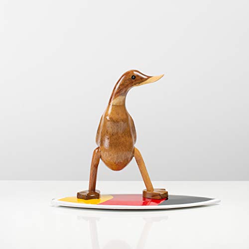 Rikmani - Figura de Madera Pato Surfista - Figura Decorativa de Madera Hecha a Mano 24 cm
