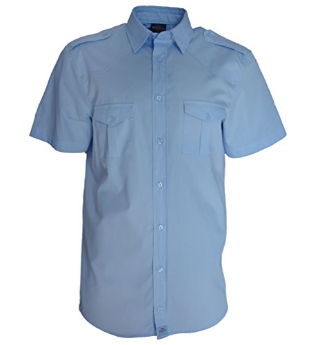 ROCK-IT Apparel® Camisa de Hombre de Manga Corta Camisa de los Estados Unidos con Aspecto Militar Camisa Worker de Tiempo Libre Fabricada en Europa Tallas S-5XL Azul Claro XX-Large