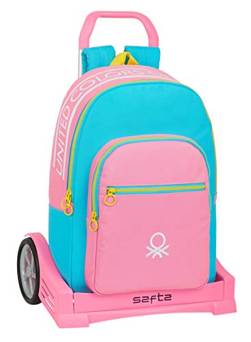 safta Mochila Escolar con Carro Evolution Incluido de Benetton Color Block, rosa/turquesa/amarillo, M (M860Q)