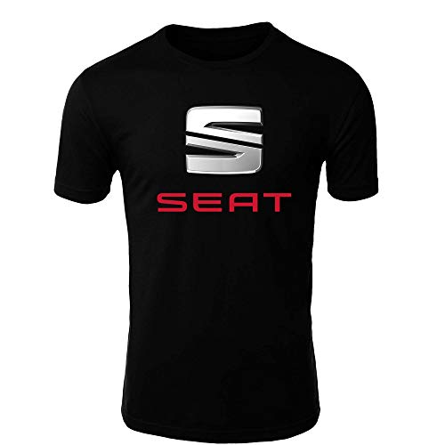 Seat Logo Camiseta Hombre Coche Clipart Car Auto tee Top Negro Blanco Mangas Cortas Presente (M, Black)