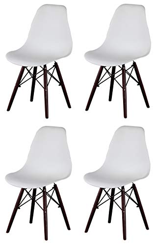 Silla de comedor moderna de mediados de siglo con asiento de polipropileno y patas de madera de nogal, para sala de estar, dormitorio, sala de espera, oficina, café, recepción, color blanco Silla de comedor moderna de mediados de siglo con asiento de polipropileno y patas de madera de nogal, para sala de estar, dormitorio, sala de espera, oficina, café, recepción, color blanco