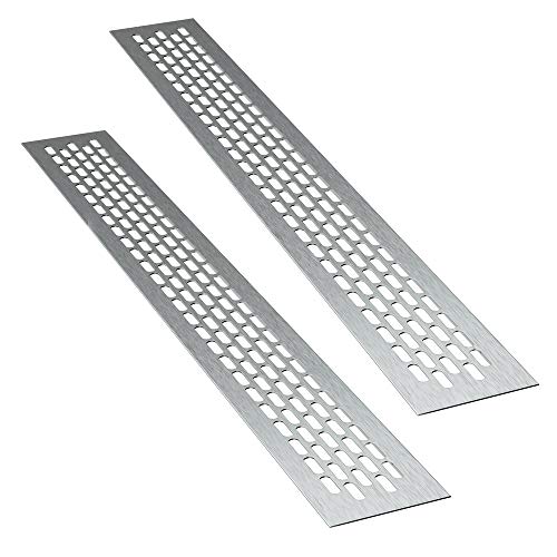 sossai® Rejillas de ventilación de aluminio - Alucratis (2 piezas) | Rectangular - dimensiones: 48 x 6 cm | Color: inox | rejilla de aire