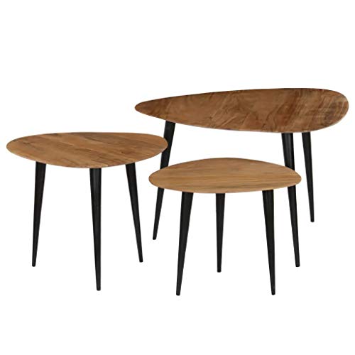 SOULONG Mesitas de café Mesa de Juego de mesas de Centro 3 Piezas Madera de Acacia Maciza