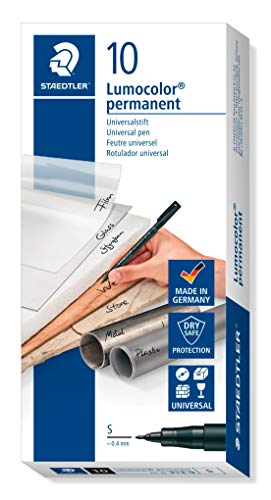 STAEDTLER Lumocolor 313-9 - Rotulador de Tinta Permanente de Color Negro y Punta Fina, Caja con 10 Unidades