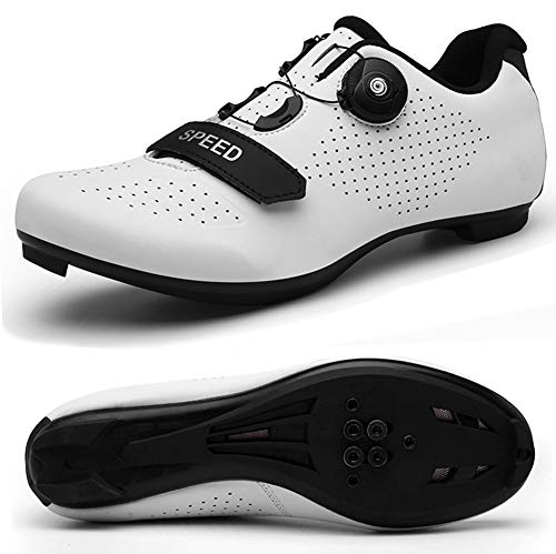 STEELEMENT.Zapatos de ciclismo para hombre con tacos compatibles Peloton con SPD y Delta para hombre, con pedal de bloqueo, color Blanco, talla 42 1/3 EU