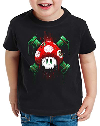 style3 Mario Calavera Camiseta para Niños T-Shirt Videojuego Switch Super World, Color:Negro, Talla:164