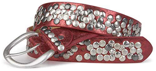 styleBREAKER cinturón de remaches de piel auténtica en estilo vintage, reducible 03010024, tamaño:85cm, color:Rojo antiguo