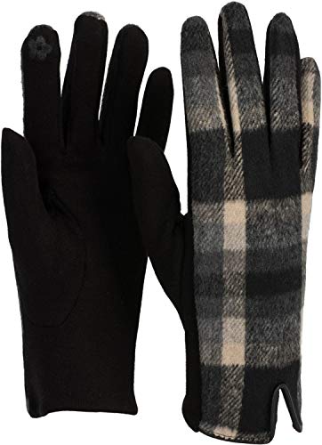 styleBREAKER guantes de mujer para pantallas táctiles con parte superior en óptica a cuadros y forro polar, guantes con dedos, invierno 09010025, color:Beige-Gris-Negro
