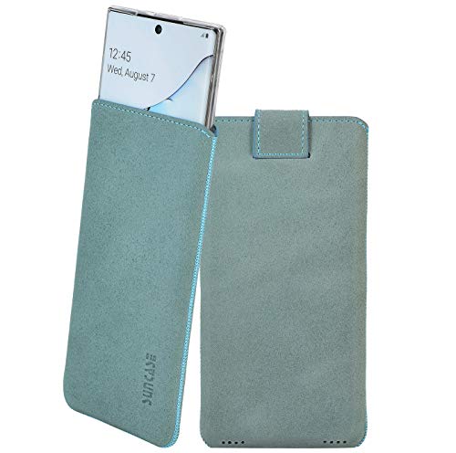 Suncase Funda compatible con Samsung Galaxy Note 10 con carcasa adicional, carcasa protectora, carcasa antigolpes, silicona, pestaña con extracción, color turquesa envejecido
