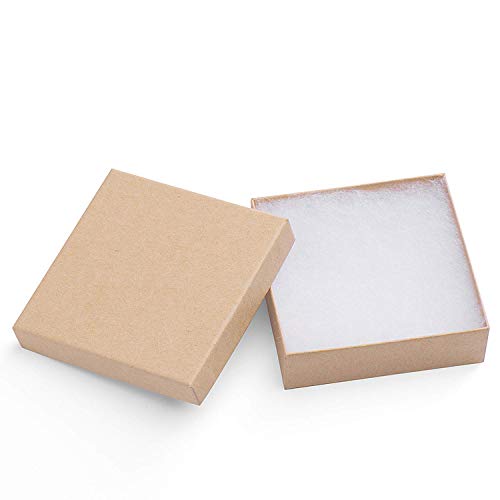 Switory 20pcs Cajas de regalo de joyería, 9x9x2,5cm Cajas de papel cuadradas pequeñas de color marrón presente para pulsera Cajas de cartón colgante Collar con relleno de pelusa de algodón