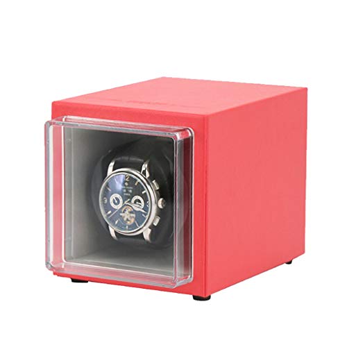 SYN-GUGAI Watch Enrollador Rotador Automático Enrollador De Reloj Único, Caja Exhibición Almacenamiento Reloj Giratorio De Cuero PU para Relojes De Hombre Y Mujer (Color : Red)