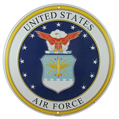 Tags America - Placa de Metal con Logotipo de la Fuerza Aérea de los Estados Unidos, Emblema de Aluminio en Relieve Redondo de 12 Pulgadas, Rama de Servicio Militar de EE. UU.