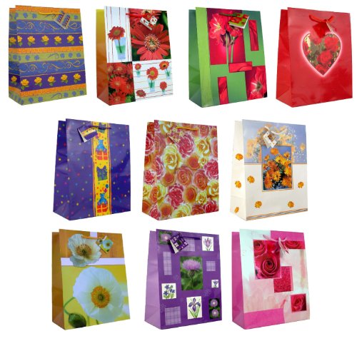 Taunus Grußkarten 99-9080 - Lote de bolsas de regalo (10 unidades, 32 x 26 x 14 cm), diseño de flores