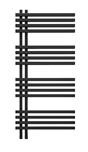 Terra - Radiador de toallas eléctrico con 4 temporizadores, color blanco y negro, incluye varilla calefactora Smart Termostato, radiador eléctrico de aluminio (1150 x 500 b, superficie arenosa negra)